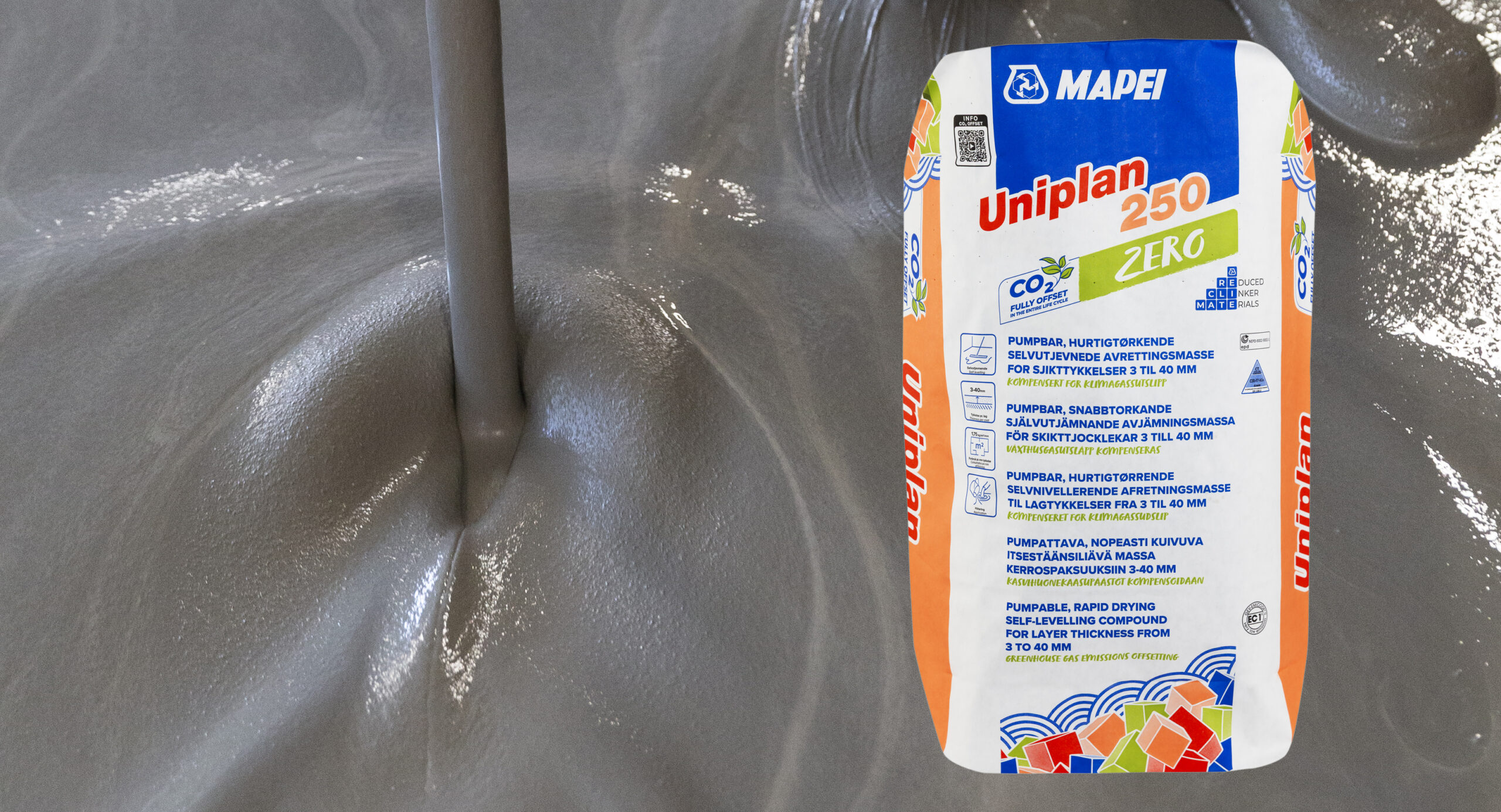 Ny avjämningsmassa för betong – UNIPLAN 250 ZERO från Mapei ger stark yta och snabb golvläggning inomhus.