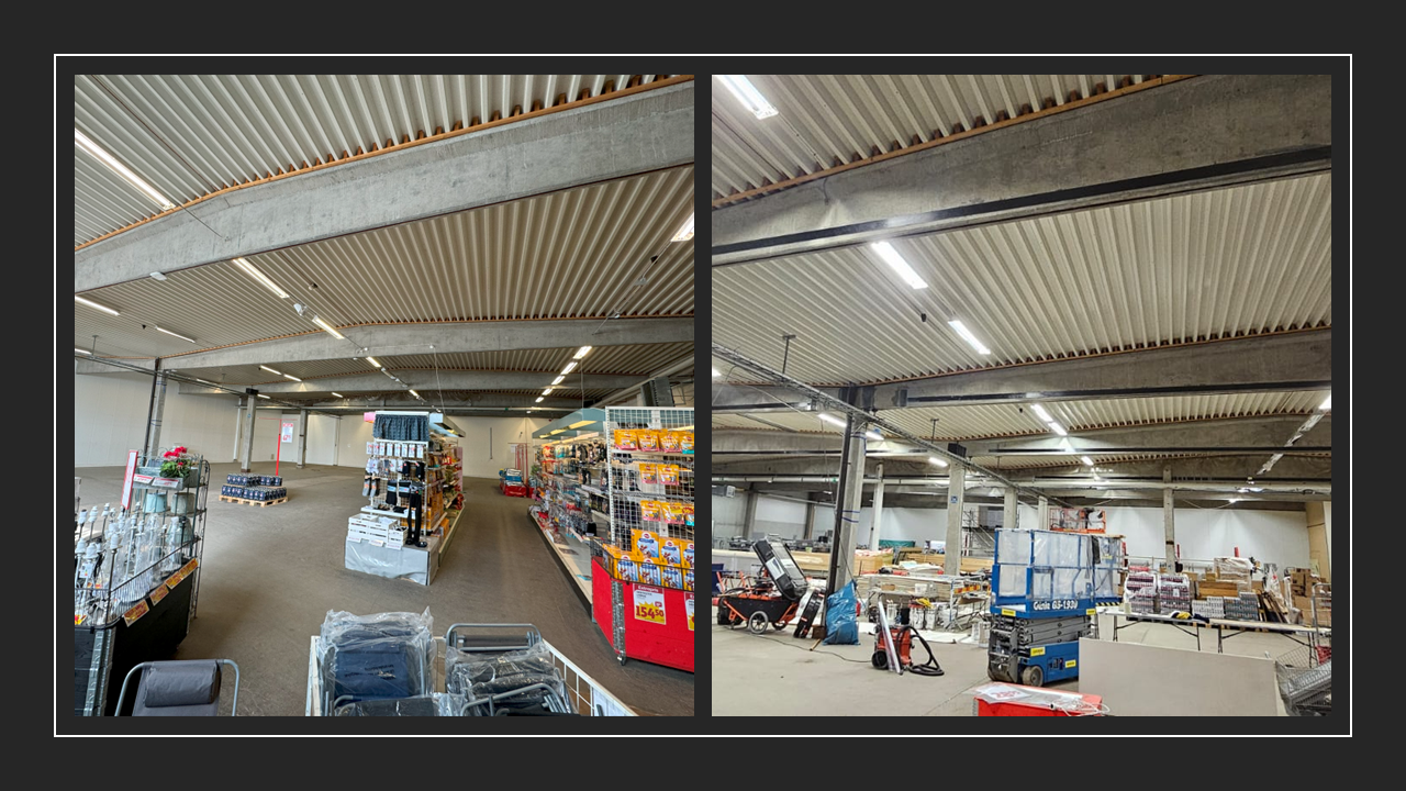 Takförstärkning med kolfiber säkrar ICAs lager i Nybro för nya laster och solceller – smart uppgradering av betongkonstruktion.