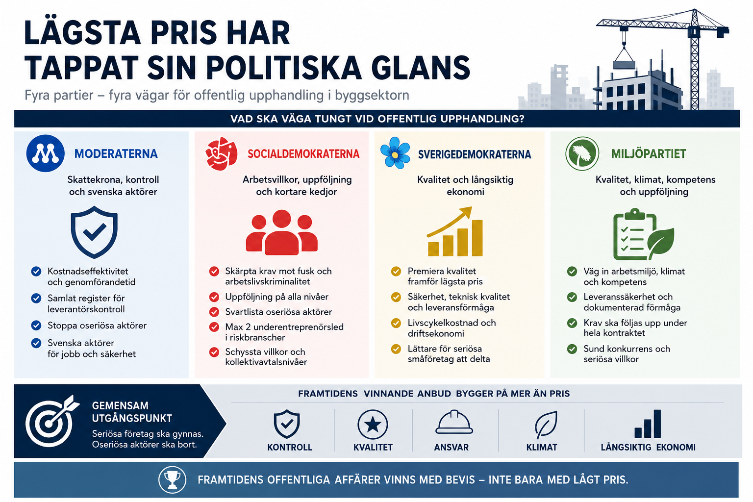 Lägsta pris tappar mark i offentlig upphandling när byggsektorn kräver kvalitet, klimatkrav och livscykelkostnad.